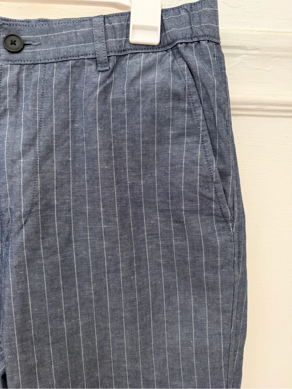Uniqlo Men's Linen Blend Striped Relaxed Trousers Navy Blue Size S